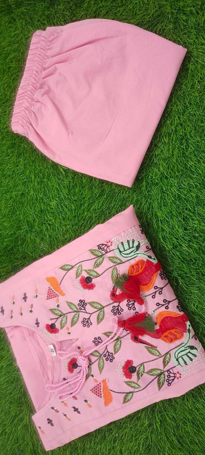 Light pink breathable cotton kurti pant set for office and casual wear - WishTown Fashion Club