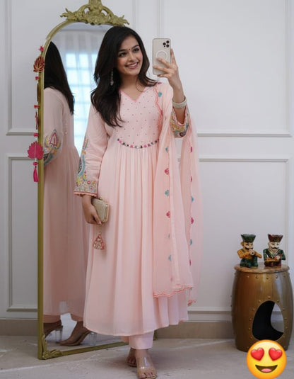 Light pink cotton kurta pant dupatta set for everyday and festive wear - WishTown Fashion Club