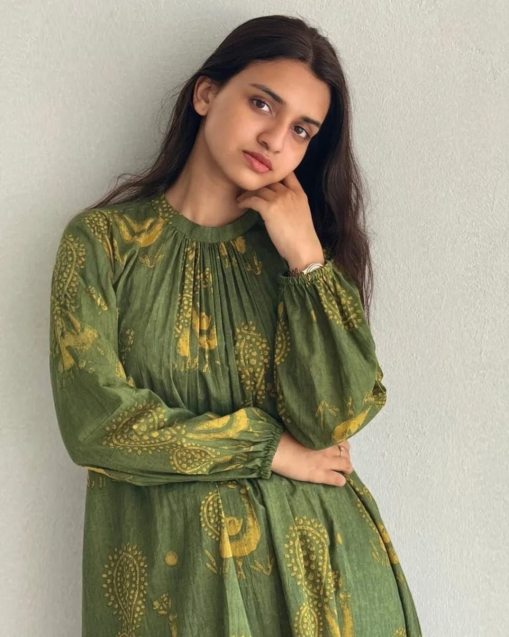 Green A-line cotton flex kurti with palazzo summer co-ord set - WishTown Fashion Club