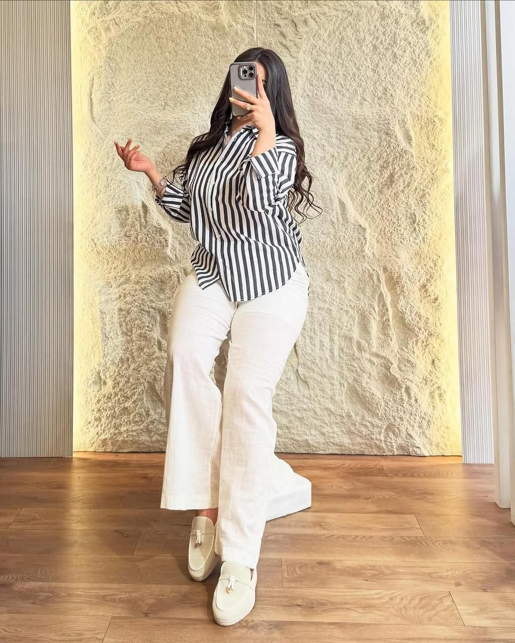 Black printed cotton 60/60 shirt set with white pant front view - WishTown Fashion Club