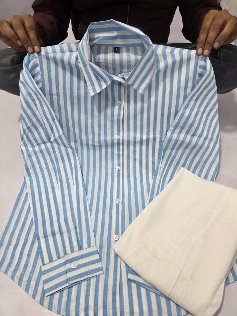 Sky blue premium cotton shirt set with side pocket shirt and two pocket pant - WishTown Fashion Club