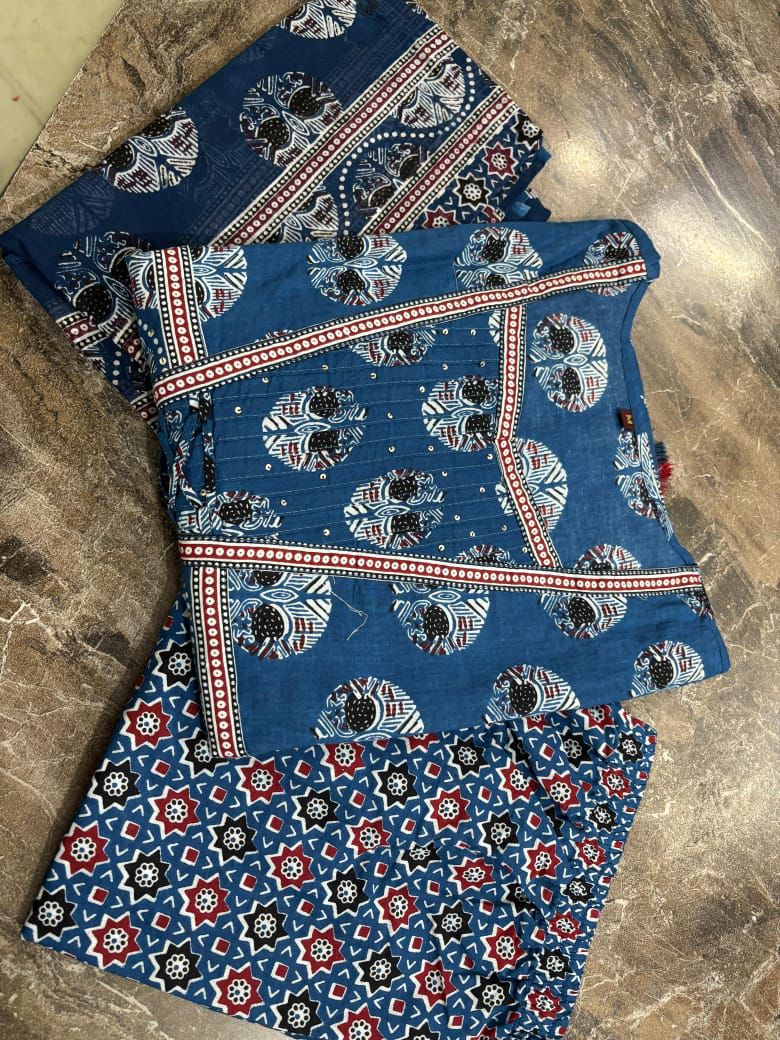 Blue women’s angrakha style Anarkali kurta set featuring crosia lace detailing - WishTown Fashion Club