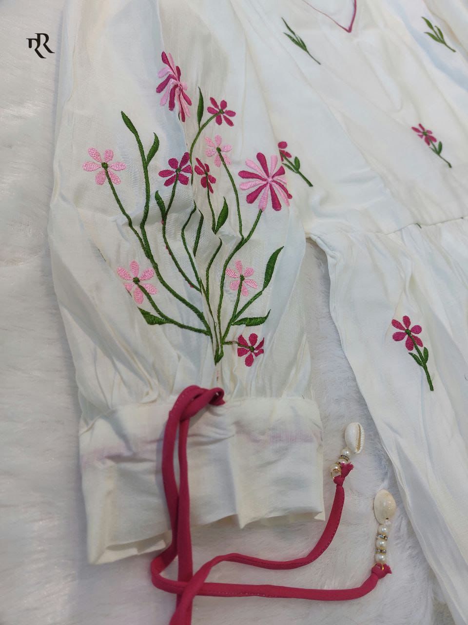 White Roman silk Anarkali suit full-length graceful look - WishTown Fashion Club