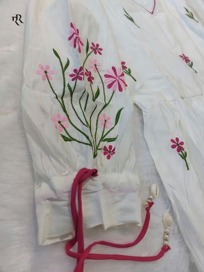 White Roman silk Anarkali suit full-length graceful look - WishTown Fashion Club