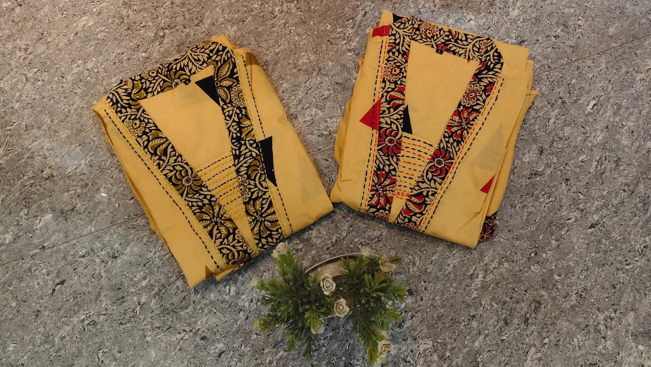 Cream casual wear cotton kurta set full look - WishTown Fashion Club