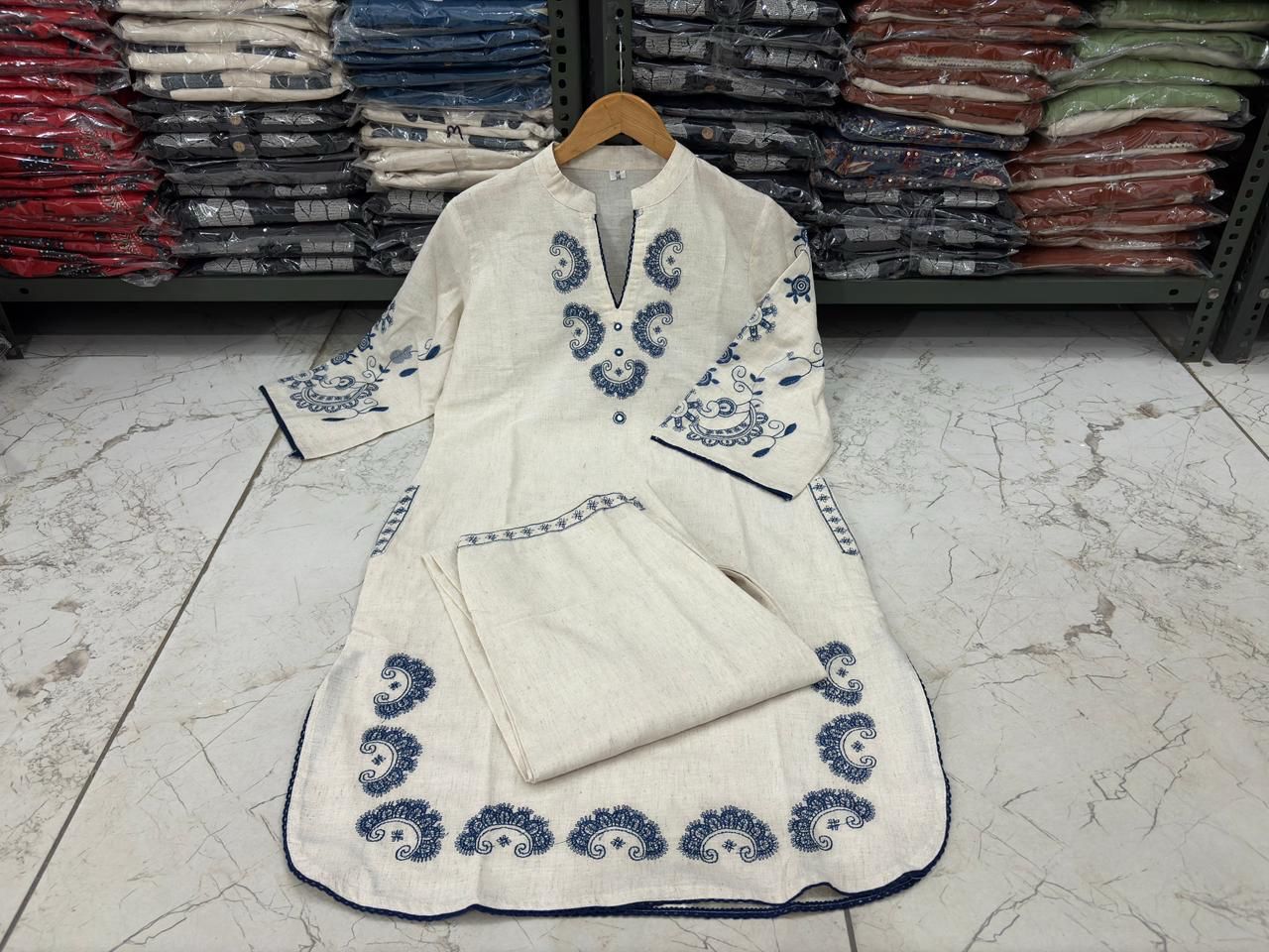 White elegant cotton flex kurta pant set for daily and office wear - WishTown Fashion Club