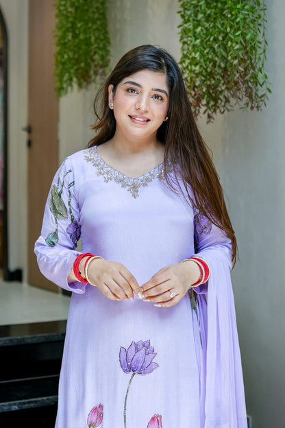 Lavender designer A-line kurta set wedding wear ethnic outfit - WishTown Fashion Club
