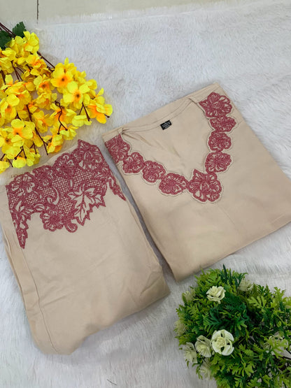 White embroidered Karachi cord set with rayon cotton fabric elegant daily wear ethnic outfit - WishTown Fashion Club