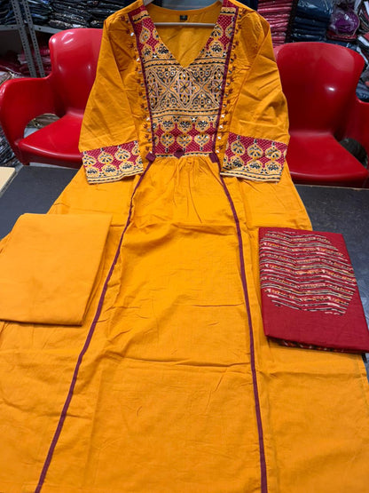 Yellow designer kurti pant set with detailed adda work embroidery close up - WishTown Fashion Club