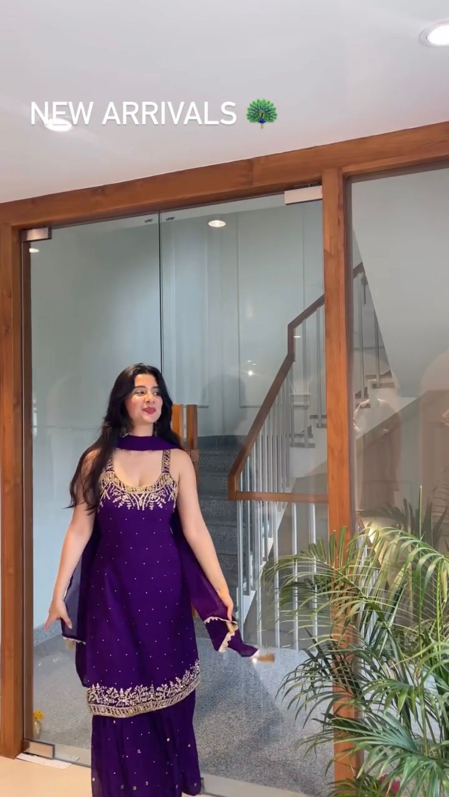 Purple designer sharara set in faux georgette with embroidery - WishTown Fashion Club
