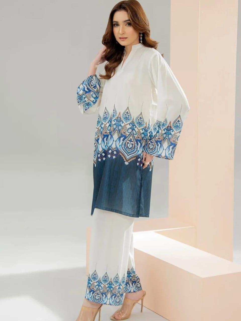 White classy cord set with mul cotton plazo full length look - WishTown Fashion Club