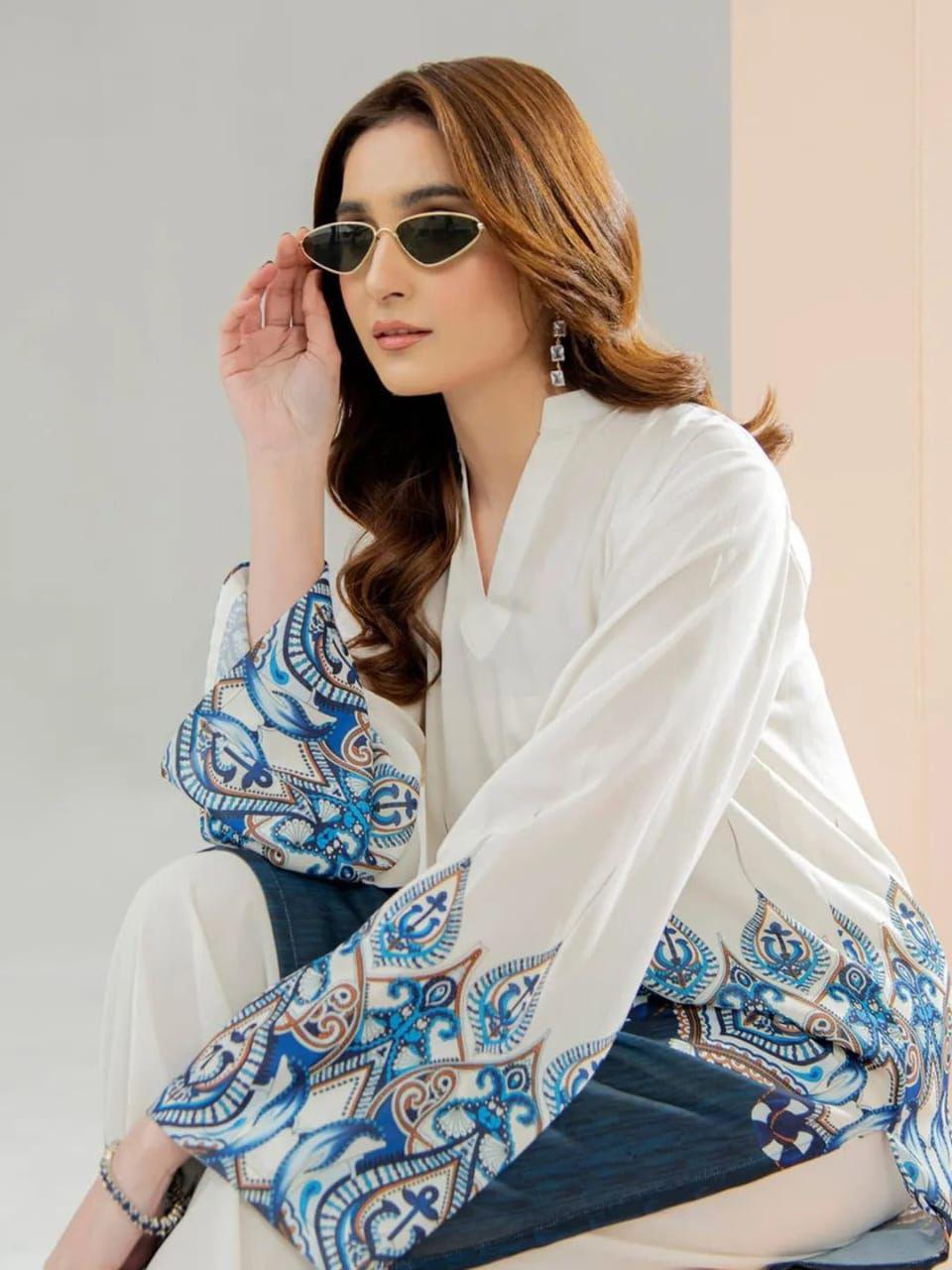 White comfortable mul cotton kurti plazo set elegant look - WishTown Fashion Club