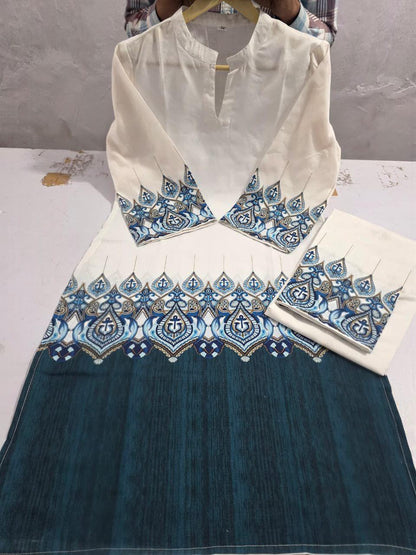 White work wear cotton co ord set 40 inch kurti stylish pose - WishTown Fashion Club