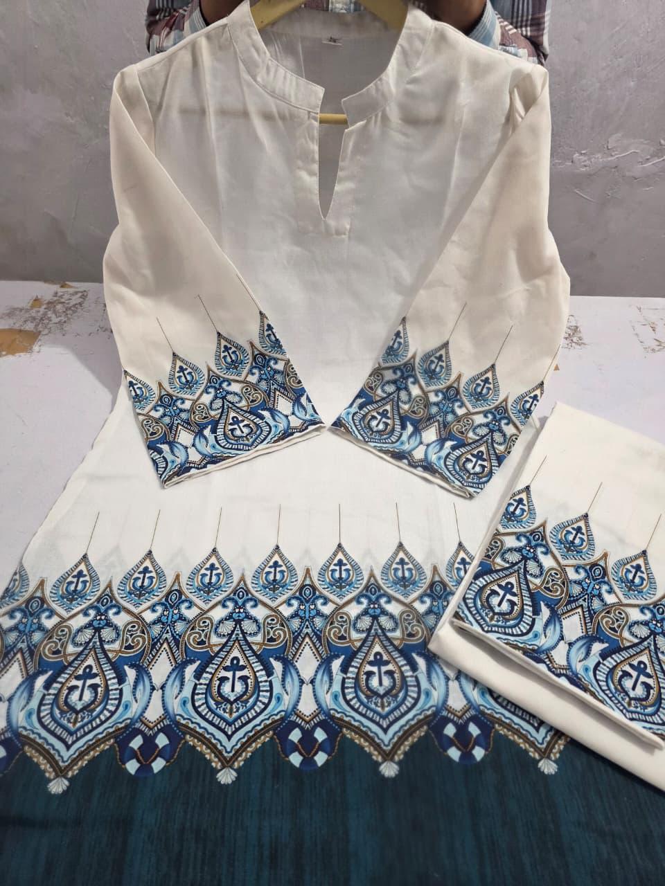 White designer cotton co ord set with 38 inch plazo modern style - WishTown Fashion Club