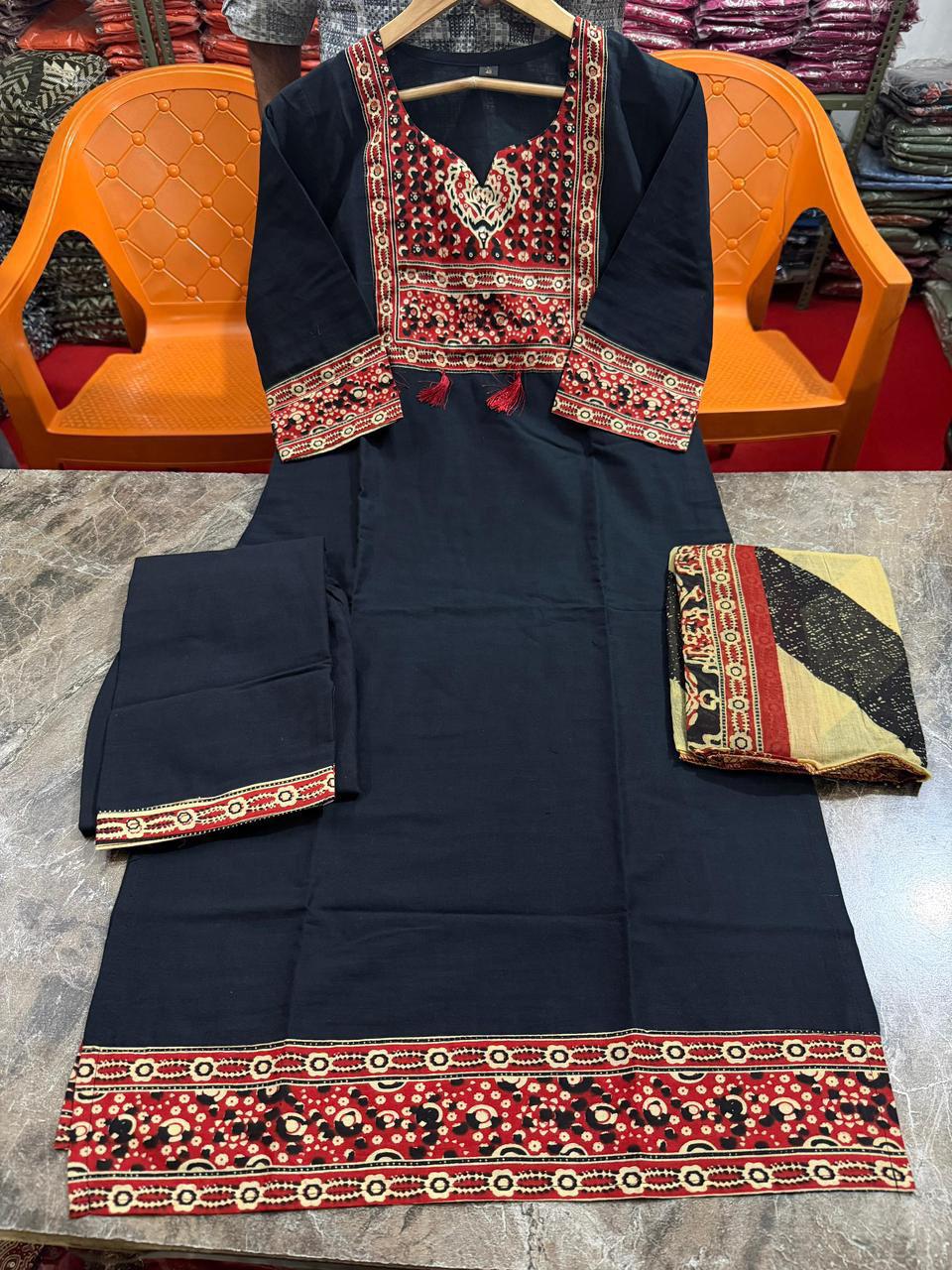 Black party wear A line kurti set ready to wear outfit - WishTown Fashion Club