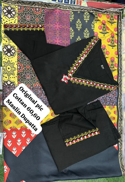 Black ethnic suit set with maslin digital print dupatta full length look - WishTown Fashion Club