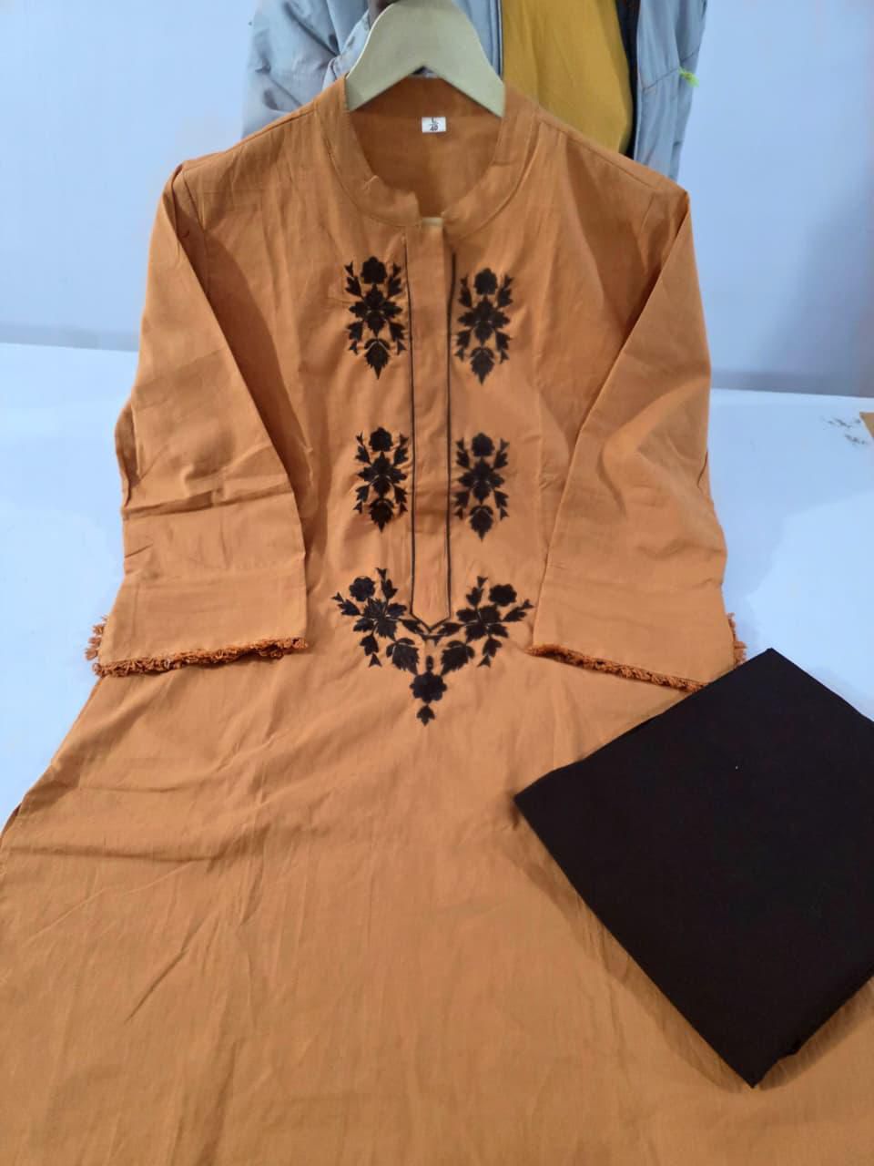 Brown premium cotton kurti with 38 inch pant comfortable fit image - WishTown Fashion Club