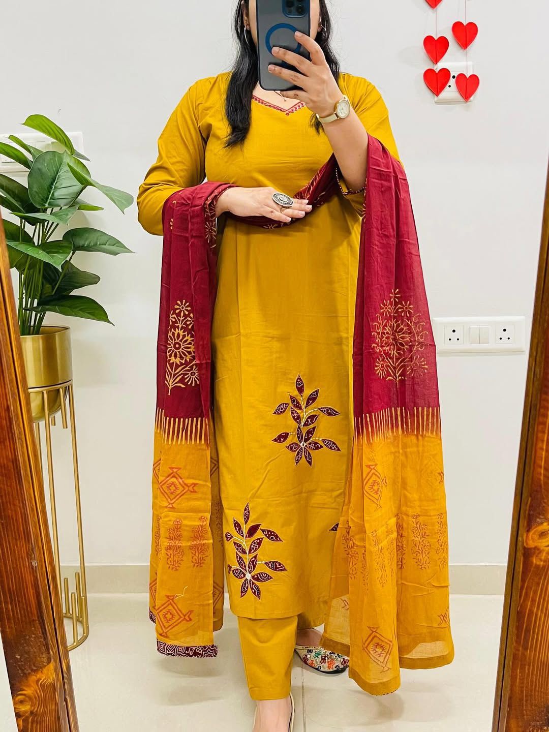 Yellow pure cotton embroidered kurti set with 2.10 meter dupatta stylish look - WishTown Fashion Club