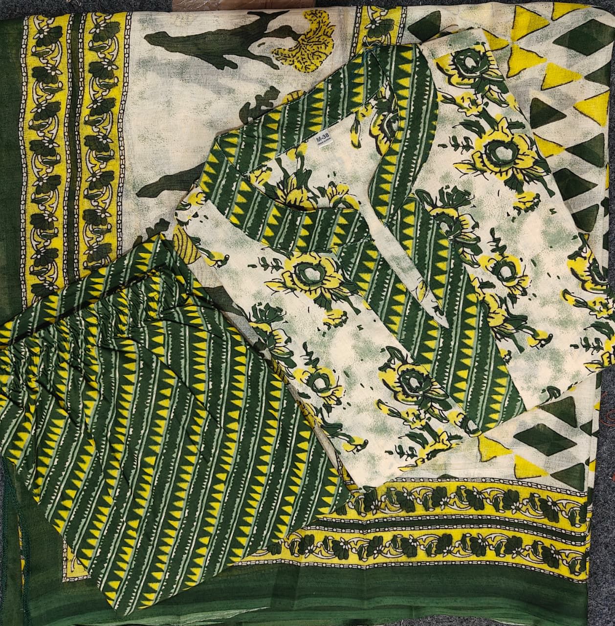 designer green suit set with floral prints and coordinated dupatta casual wear - WishTown Fashion Club