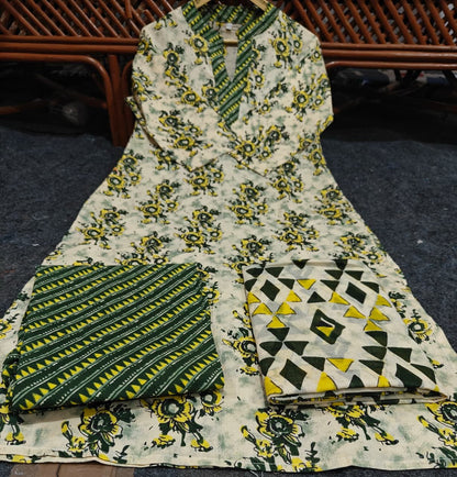 green ethnic suit with straight kurta printed design and comfortable pants look - WishTown Fashion Club