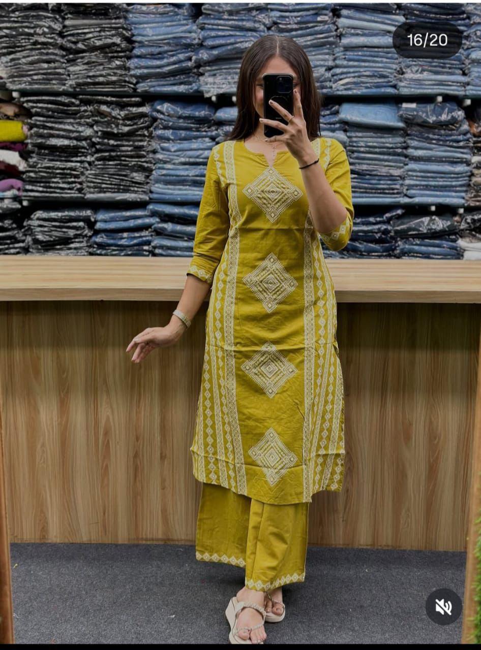 designer lime green kurti plazzo set with dupatta stylish and comfortable look - WishTown Fashion Club