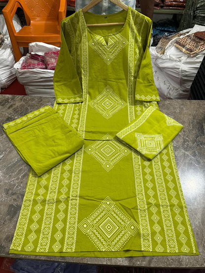 designer olive green kurti set with dupatta comfortable festive look - WishTown Fashion Club