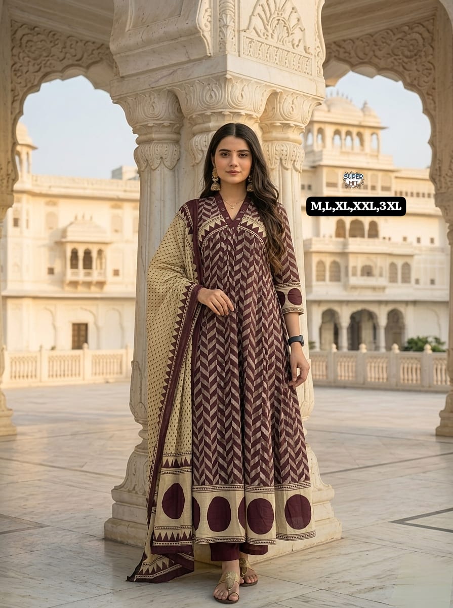 wine kurti set with plazzo and dupatta soft cotton fabric daily wear - WishTown Fashion Club