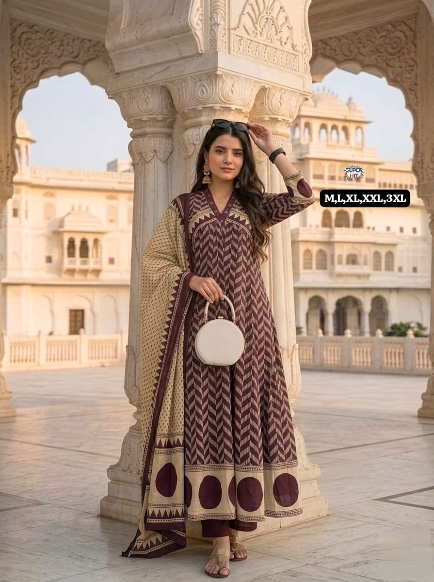 wine kurti plazzo set with dupatta cotton fabric elegant festive wear - WishTown Fashion Club