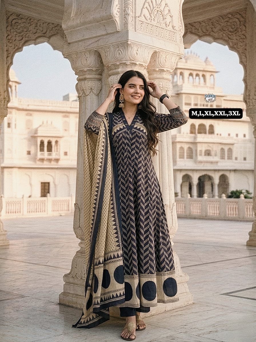 navy aline kurti set with dori work and stylish plazzo ethnic wear - WishTown Fashion Club