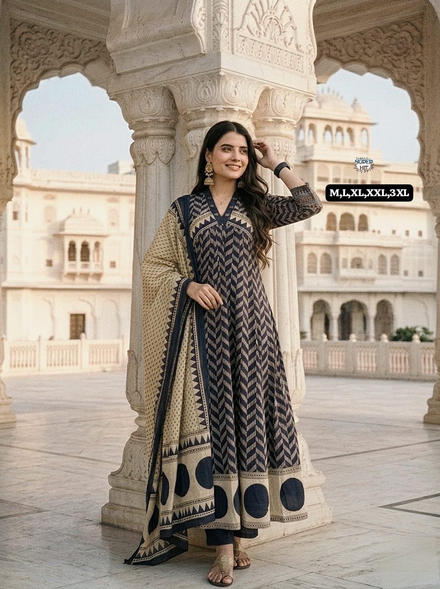 navy kurti set with plazzo and dupatta soft fabric daily wear style - WishTown Fashion Club