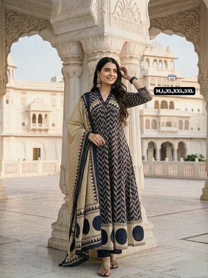 navy kurti set with plazzo and dupatta soft fabric daily wear style - WishTown Fashion Club