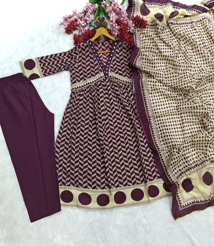 designer wine cotton suit with dupatta comfortable and graceful look - WishTown Fashion Club
