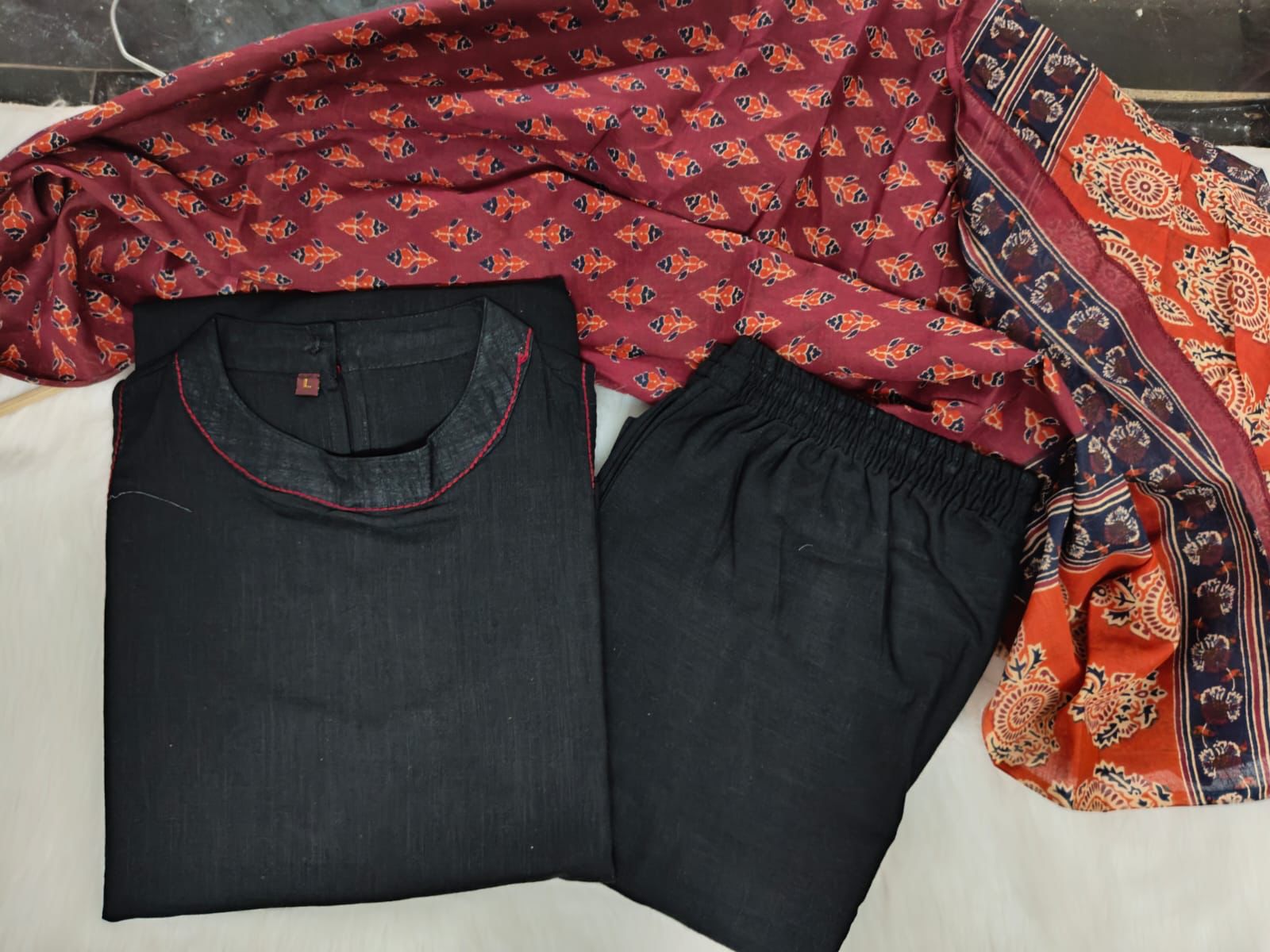 black handloom kurti set with back button style and comfortable daily wear design - WishTown Fashion Club