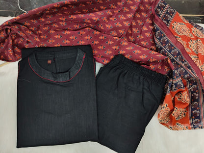 black handloom kurti set with back button style and comfortable daily wear design - WishTown Fashion Club