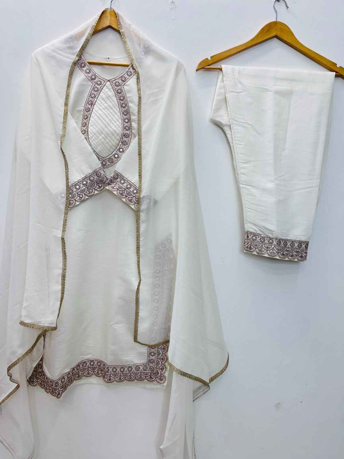 Designer Roman Silk Top Pant Dupatta Set