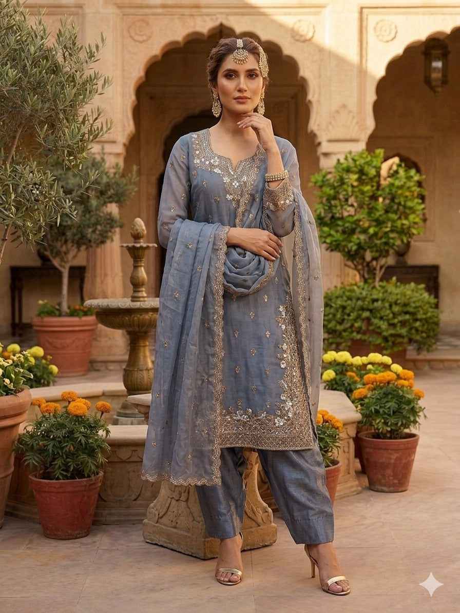 Fendy Fabric Embroidered Plazzo Set