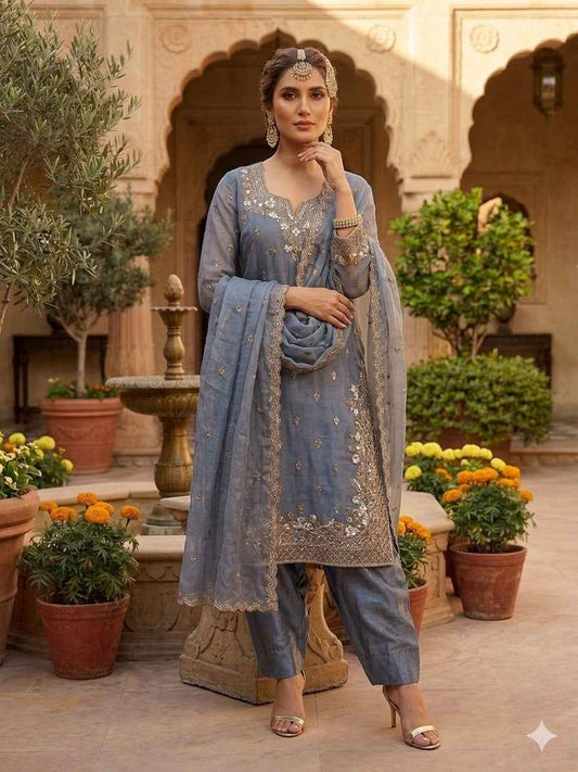 Fendy Fabric Embroidered Plazzo Set