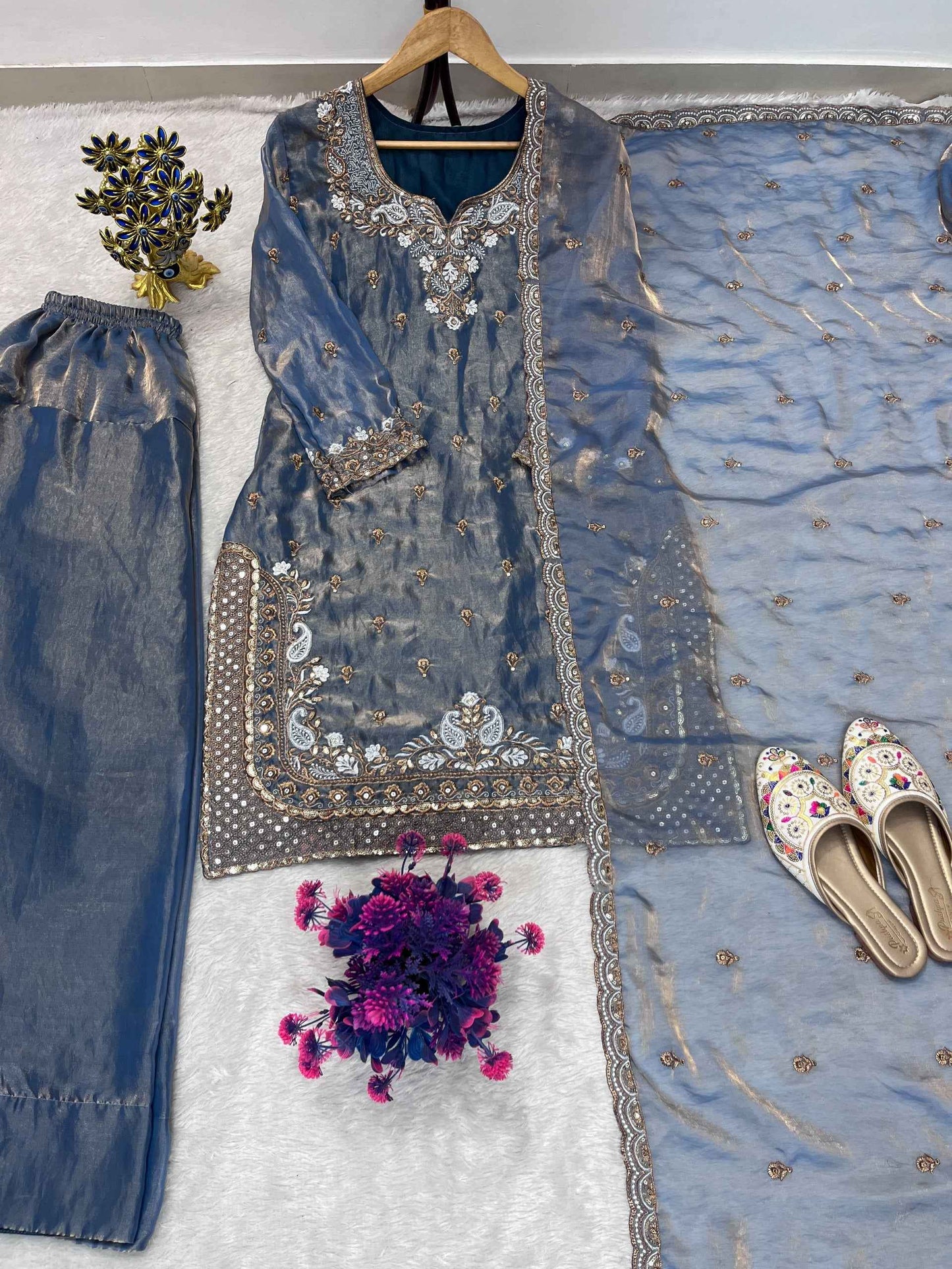 Fendy Fabric Embroidered Plazzo Set