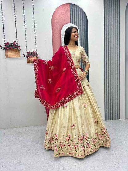 Chinon Embroidered Lehenga Choli Set