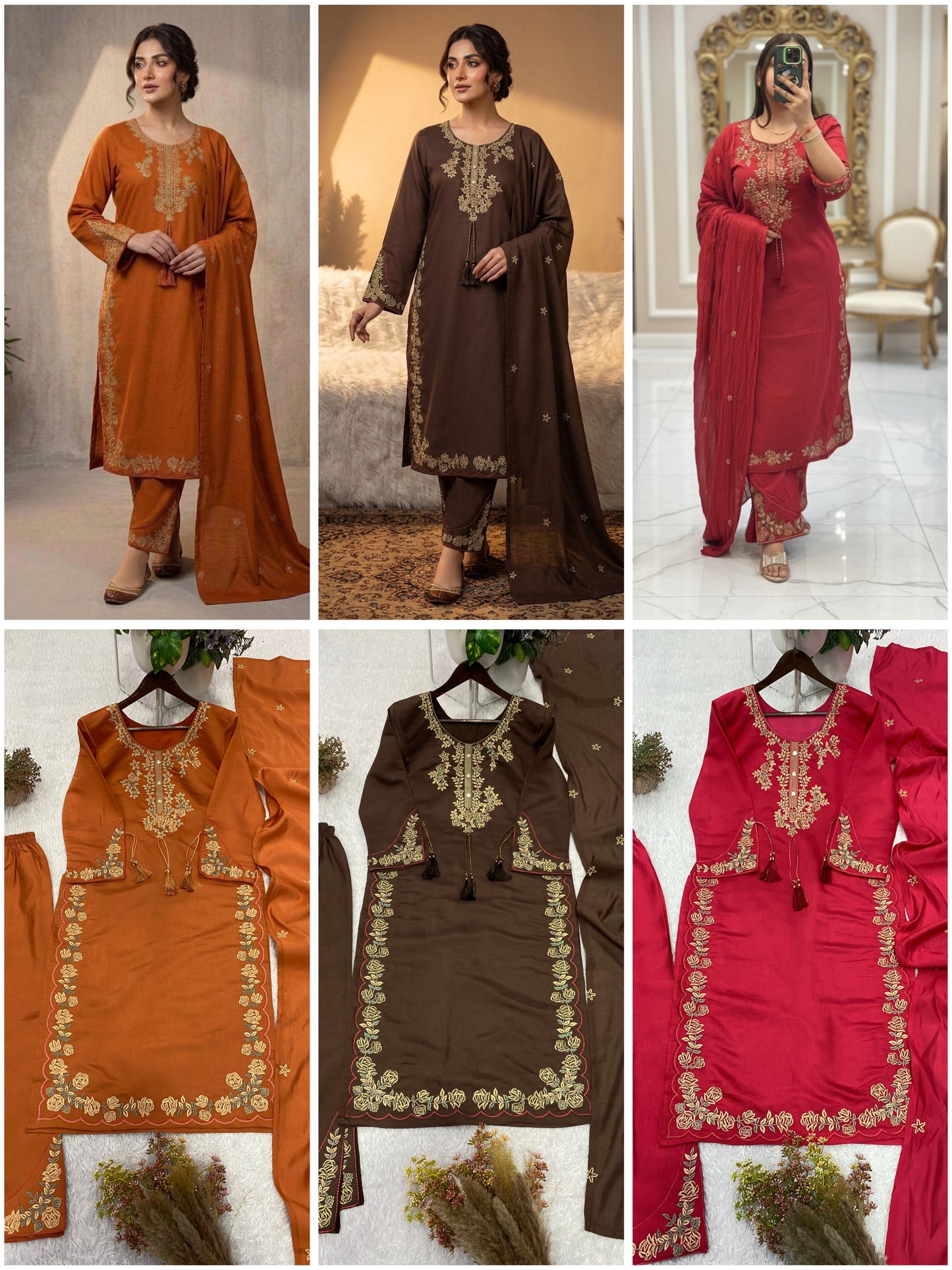 Detailed shot of the comfortable wide leg maroon, brown and rust orange palazzo trousers displaying the loose free size silhouette and micro interior lining.