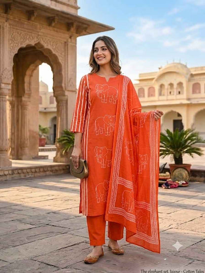Heavy Cotton Discharge Print Kurta Set