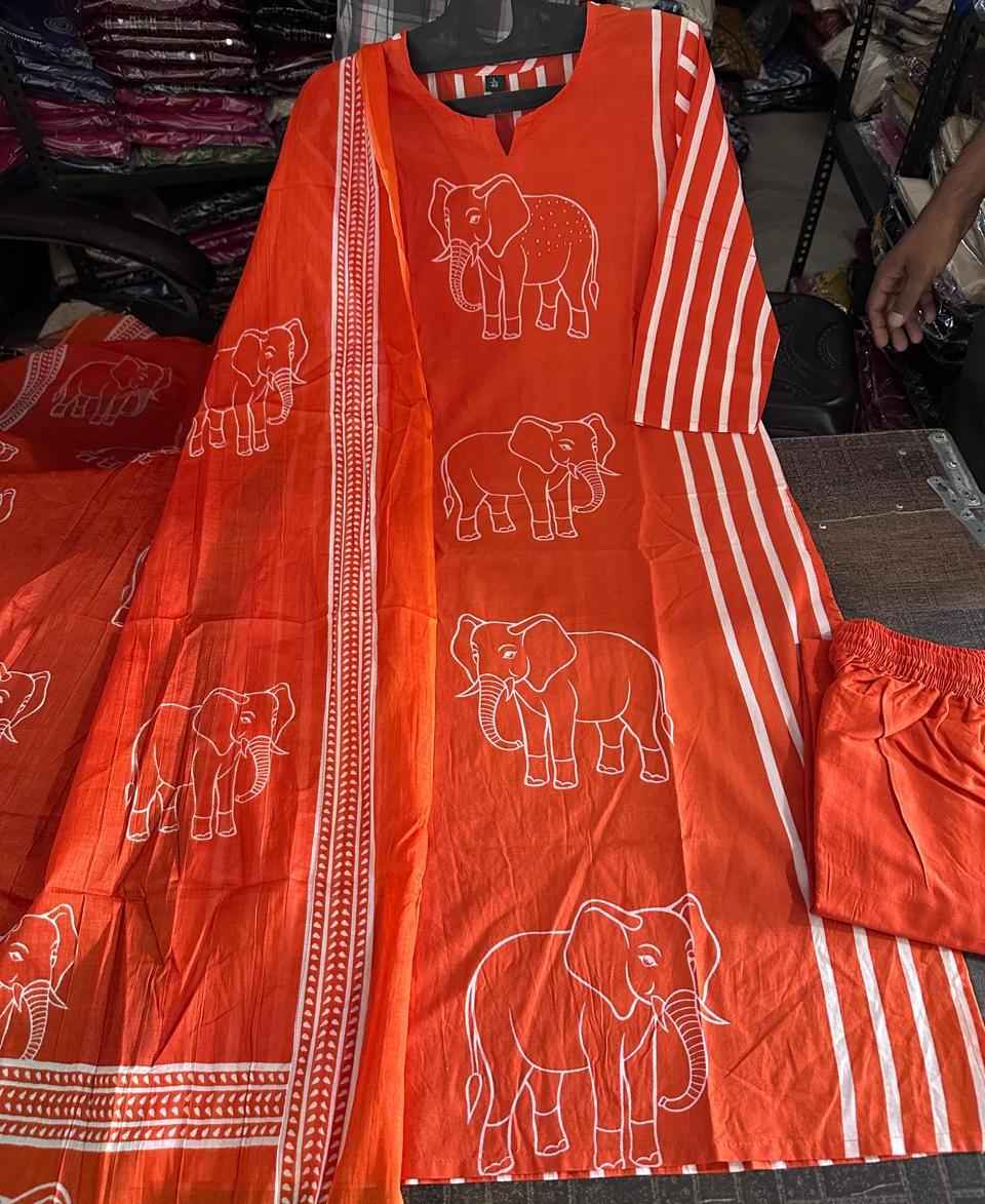 Heavy Cotton Discharge Print Kurta Set