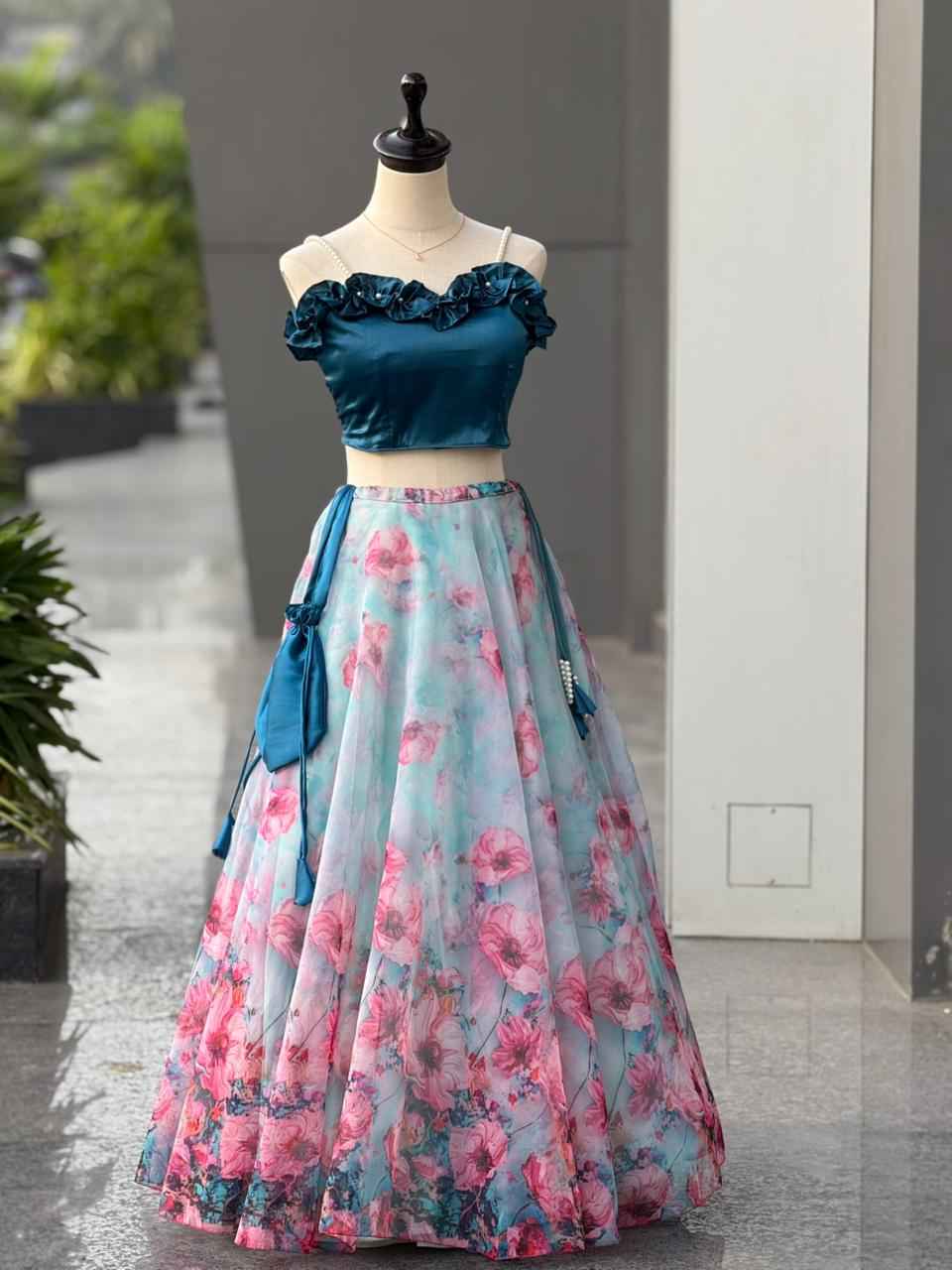 Organza Silk Digital Print Lehenga