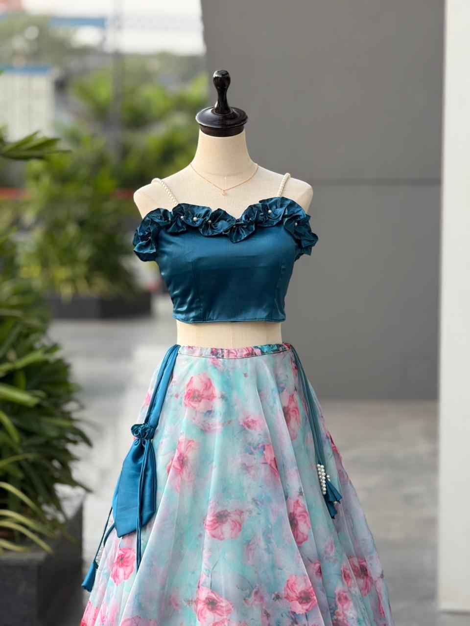 Organza Silk Digital Print Lehenga
