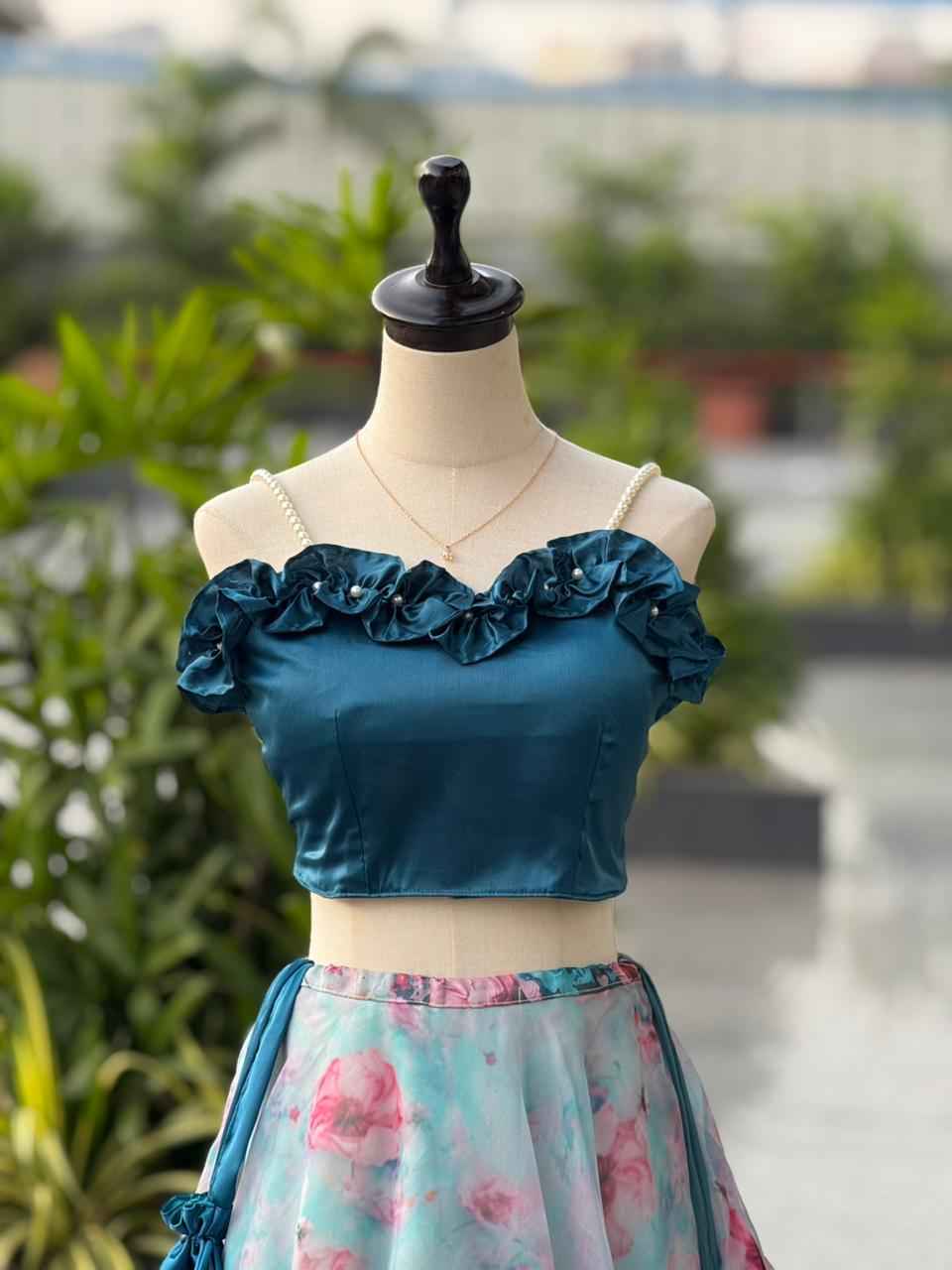 Organza Silk Digital Print Lehenga