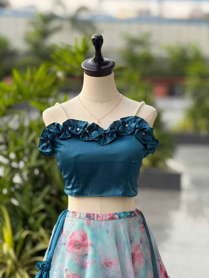 Organza Silk Digital Print Lehenga