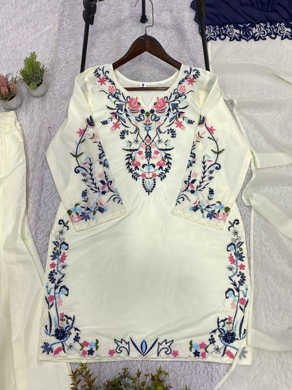 Crape Silk Embroidered Plazzo Suit