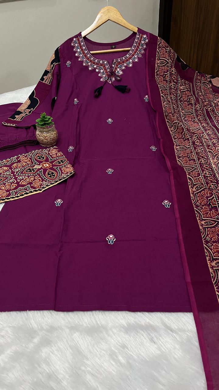 Side perspective presentation of the fully stitched wine color ethnic kurta highlighting the premium clean seams and functional integrated one side pocket.