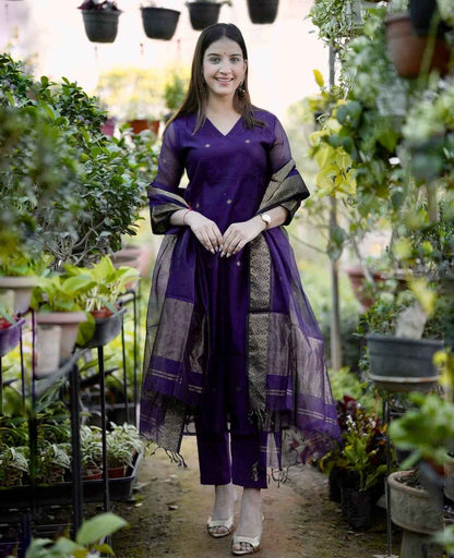 Side perspective presentation of the fully stitched royal purple ethnic tunic highlighting the premium clean seams and standard straight regular fit outline.