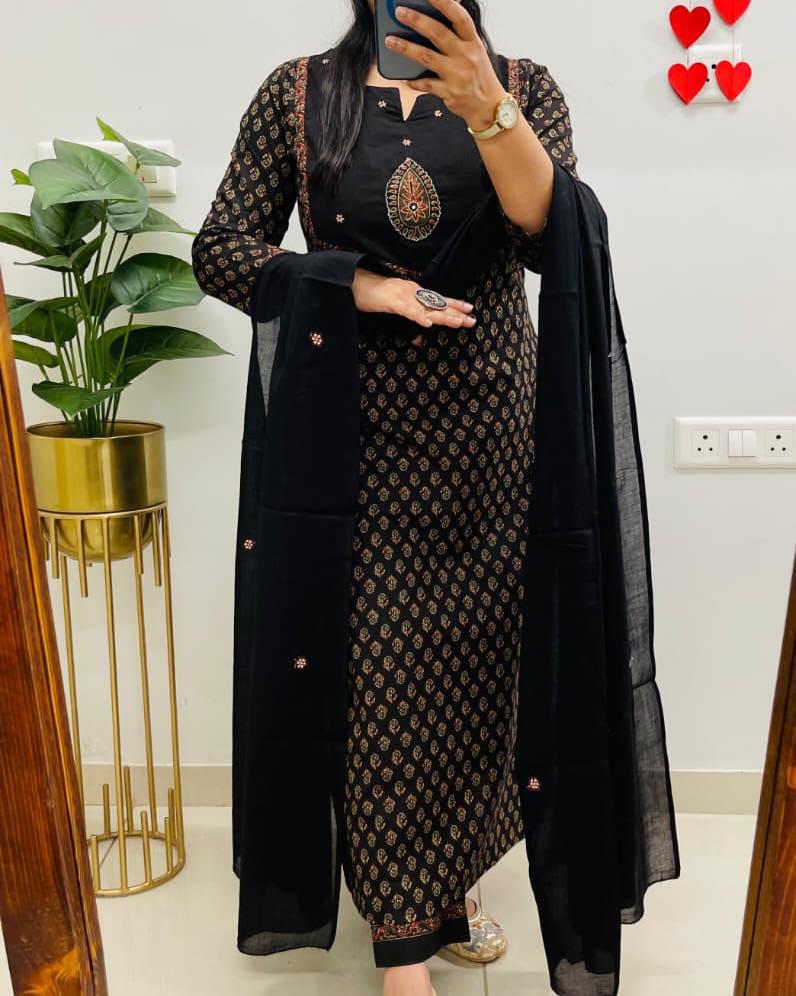 Back angle presentation of the black casual cotton kurta showing the uniform deep color texture and clean professional tailoring lines.